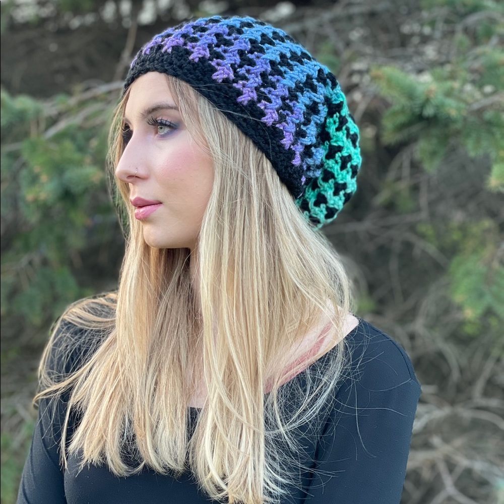 Crochet multi color hat with sparkle